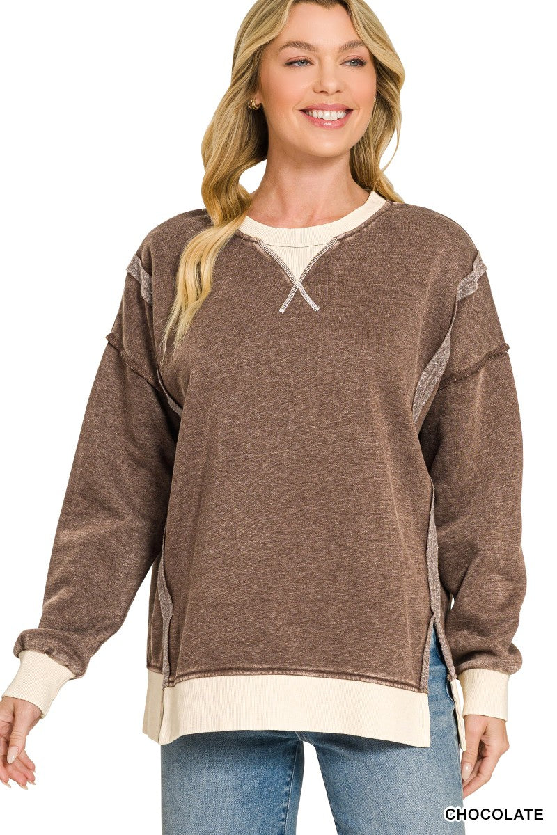 Chocolate Fleece Acid Wash Pullover