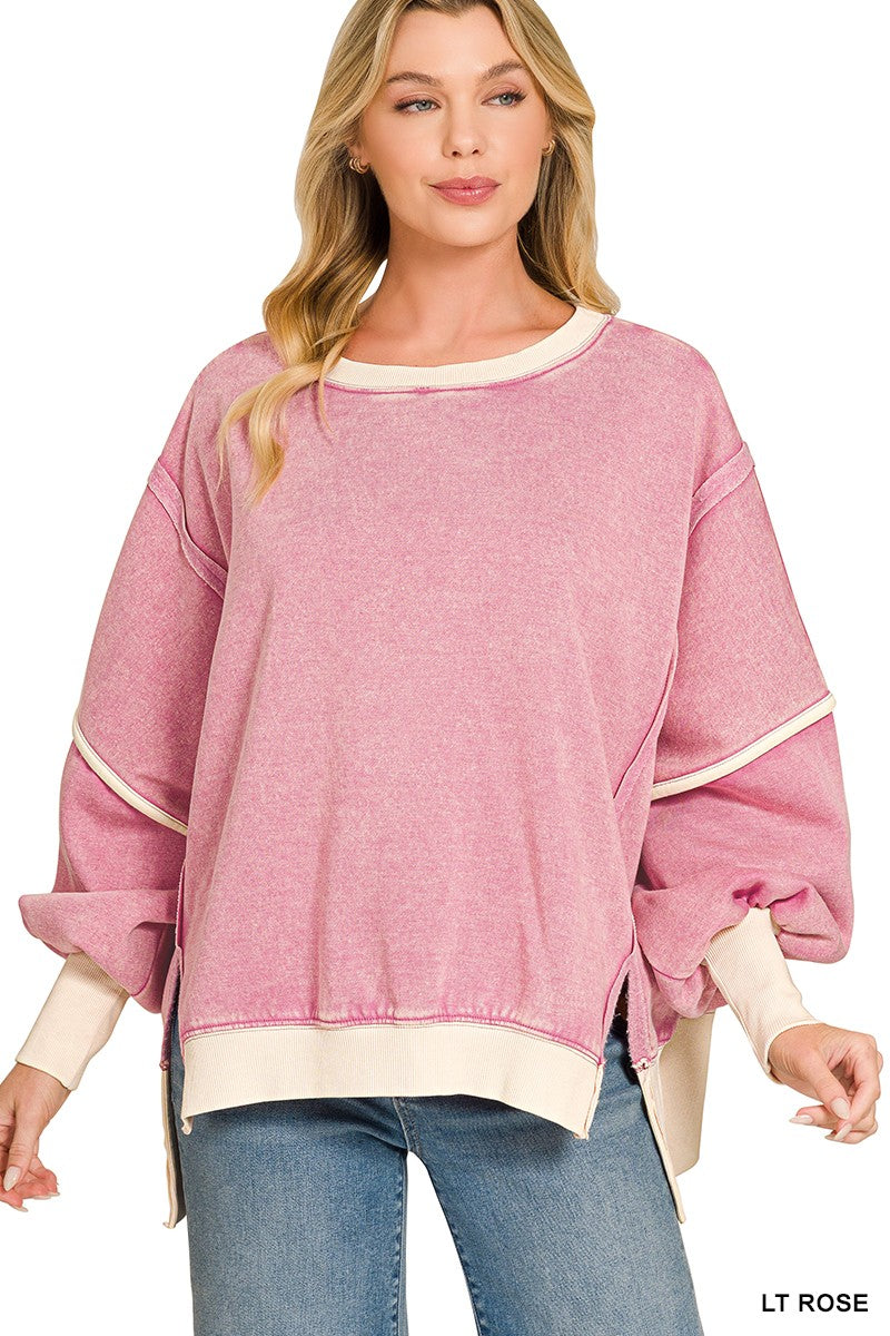 Light Rose Fleece Acid Wash Sweatshirt