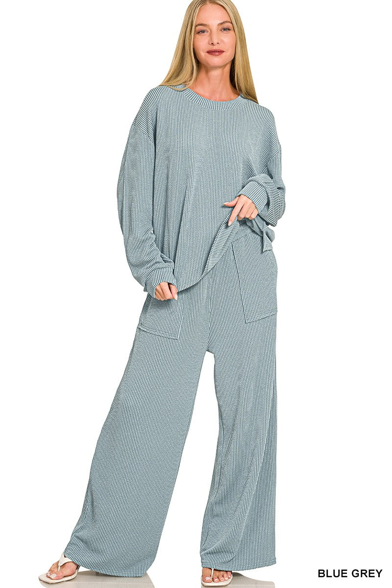 Blue Grey Raised Rib Pants Set