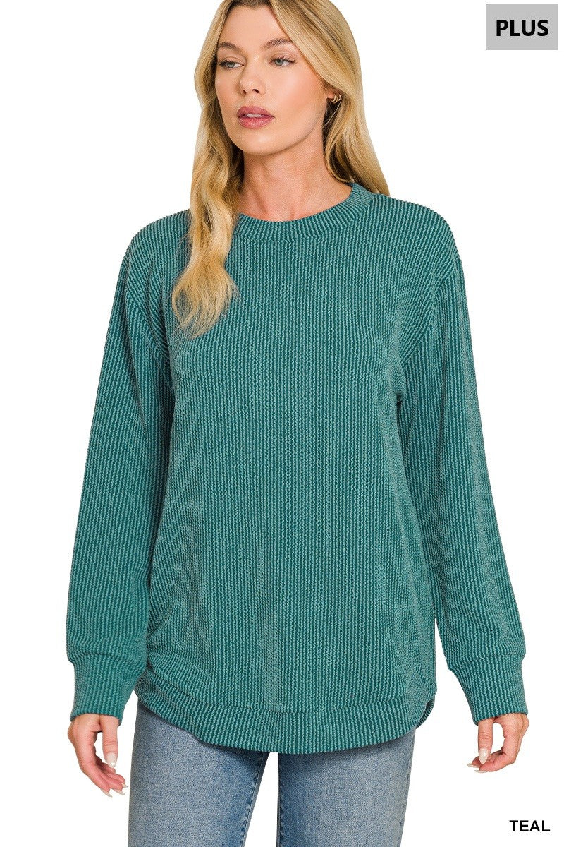 Plus Teal Raised Rib Top
