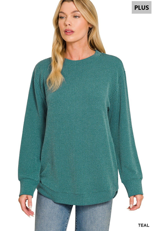 Plus Teal Raised Rib Top