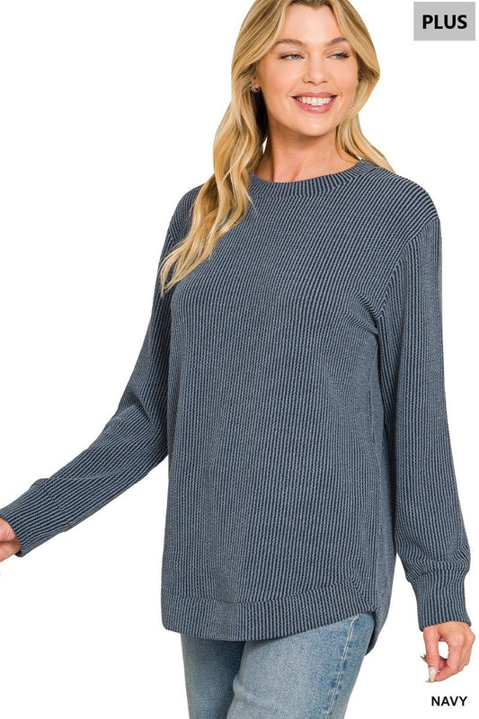 Plus Navy Raised Rib Top
