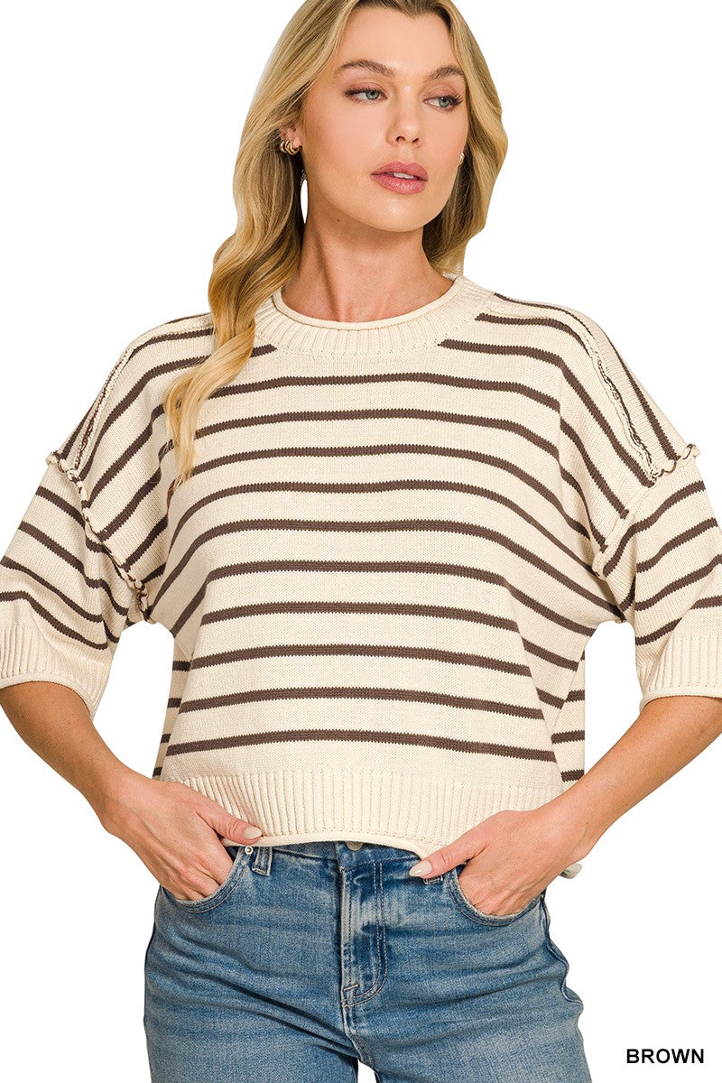 Brown and White Stripe Top