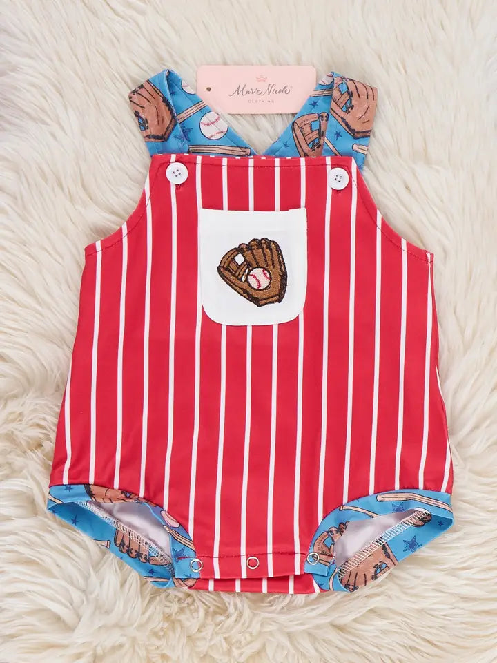 Catch the Game Stripe Embroidered Bubble Romper
