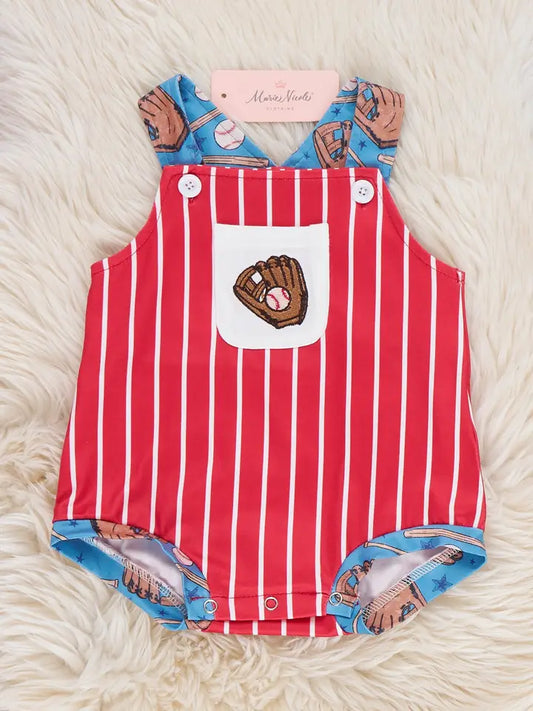Catch the Game Stripe Embroidered Bubble Romper