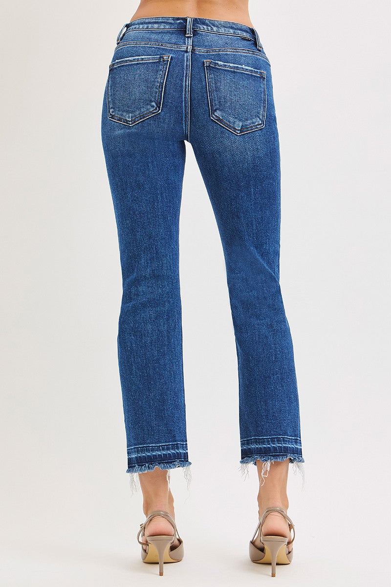 Dark High Rise Crop Straight Jeans