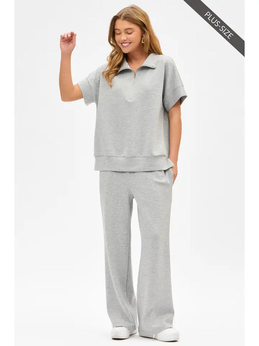 Plus Heather Gray Quarter Zip and Pants Set