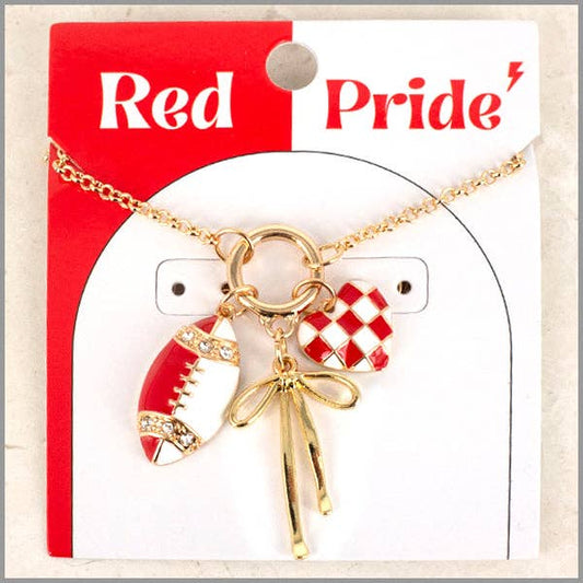 Gameday Charm Necklace with Football, Bow, and Heart 16"-18" Necklace