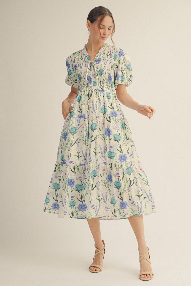 Blue Mix Floral Midi Dress