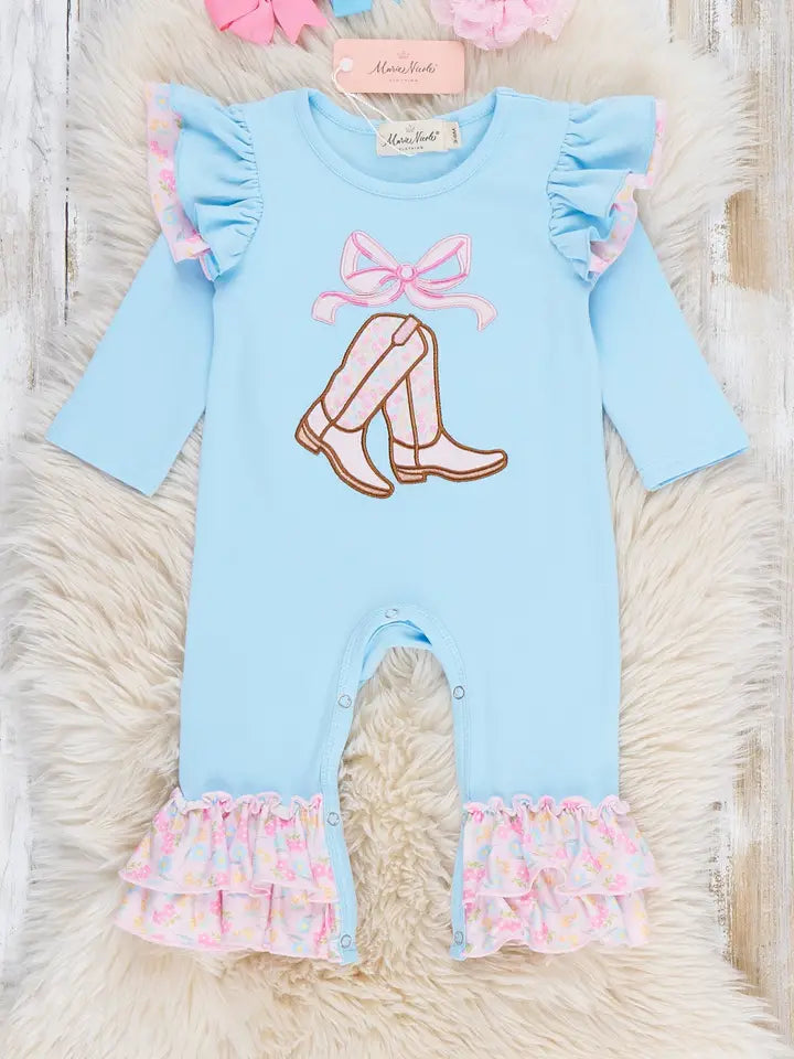 Boots & Bows Floral Ruffle Romper
