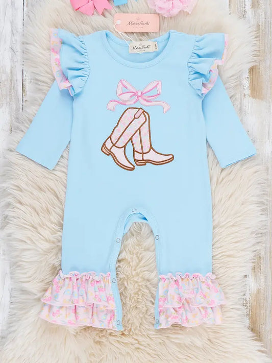 Boots & Bows Floral Ruffle Romper