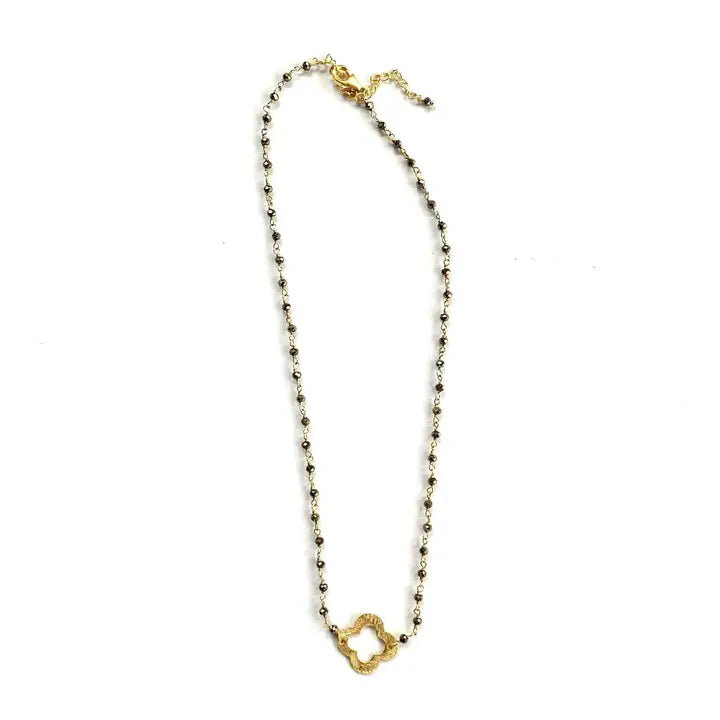 Pyrite + Clover Short Necklace