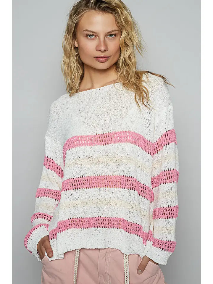 Pink and Yellow Cream Knit Sweater