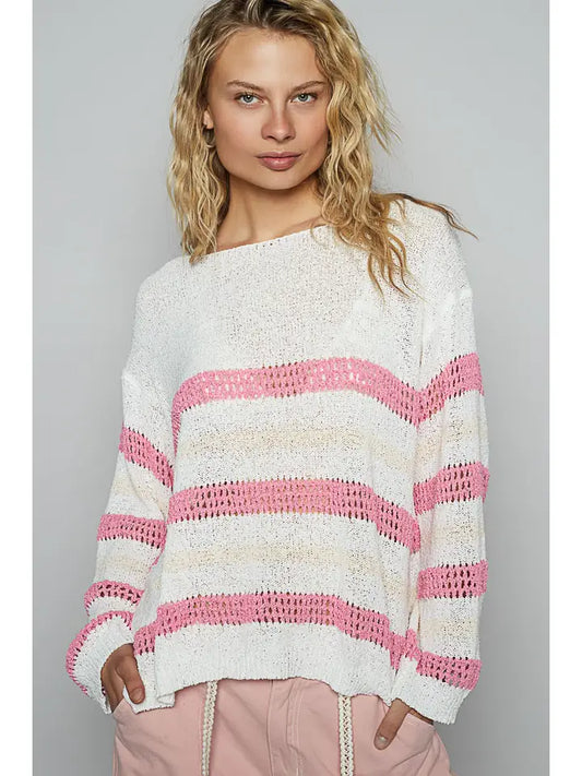 Pink and Yellow Cream Knit Sweater