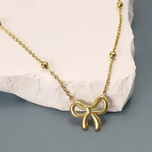 18K Stainless Steel Tarnish Free Bow Necklace