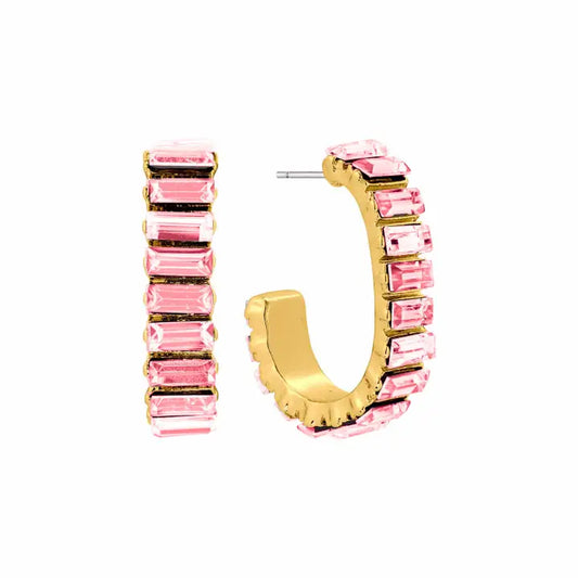 Pink Glass Crystal Hoops