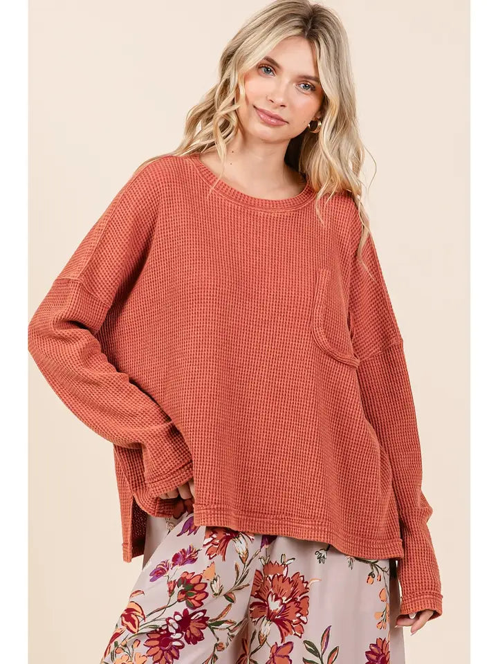 Rust Mineral Wash Long Sleeve Top