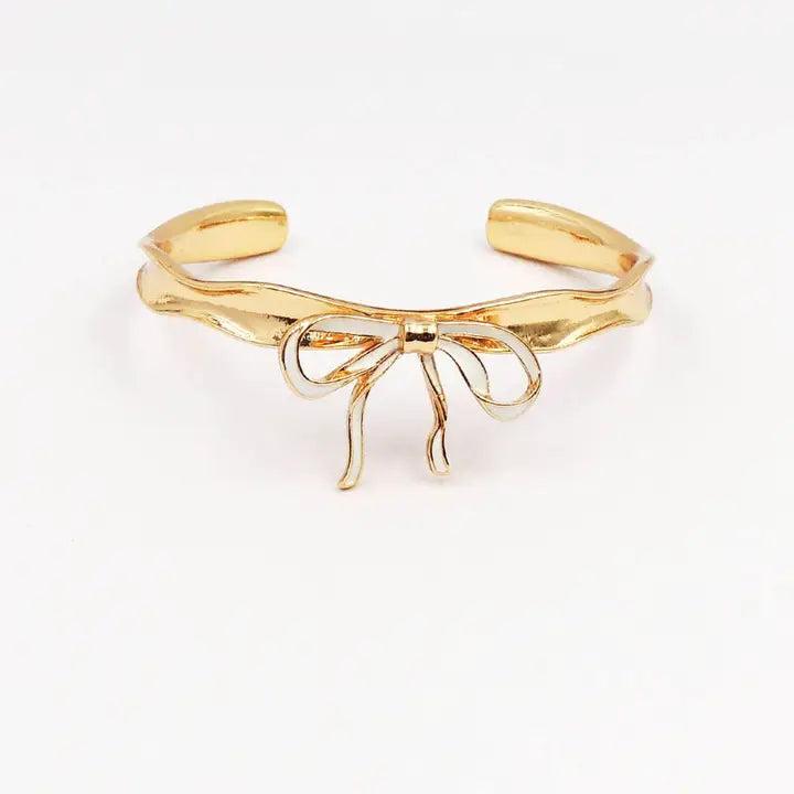 Gold and White Bow Bracelet
