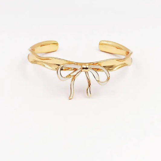 Gold and White Bow Bracelet