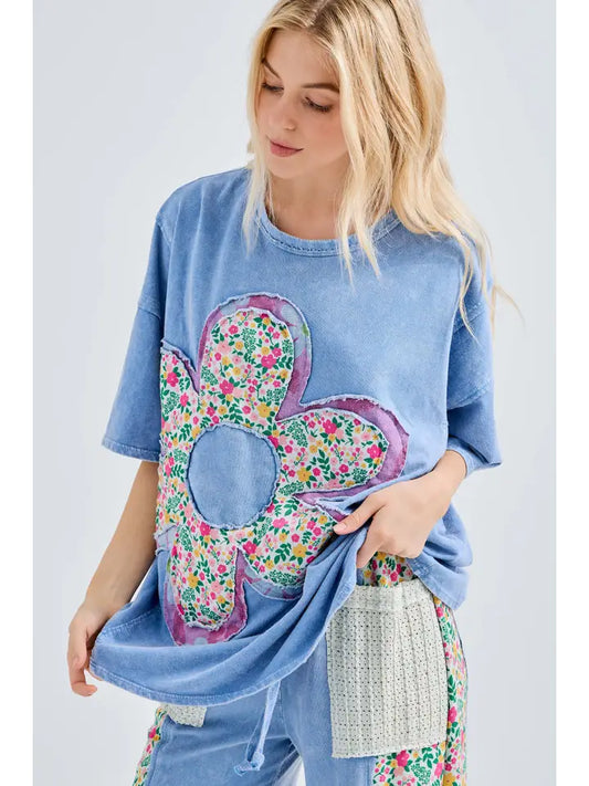 Mineral Wash Flower Patch Top