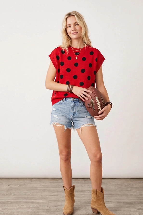 Red and Black Polka Dot Sweater