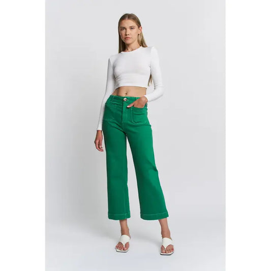 Green Cropped Acid Wash Jeans