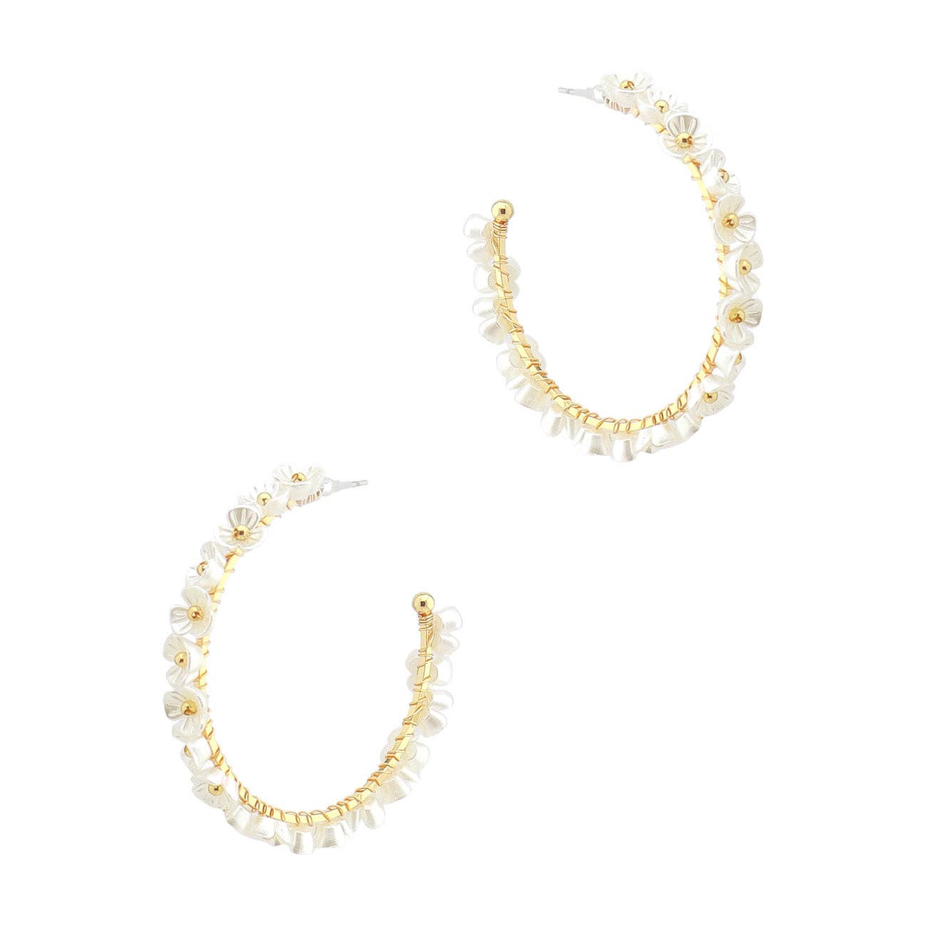 Pearlized Flower 1.75" Hoop Earring