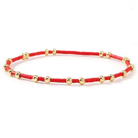 Red Boho Ball Beaded Bracelet