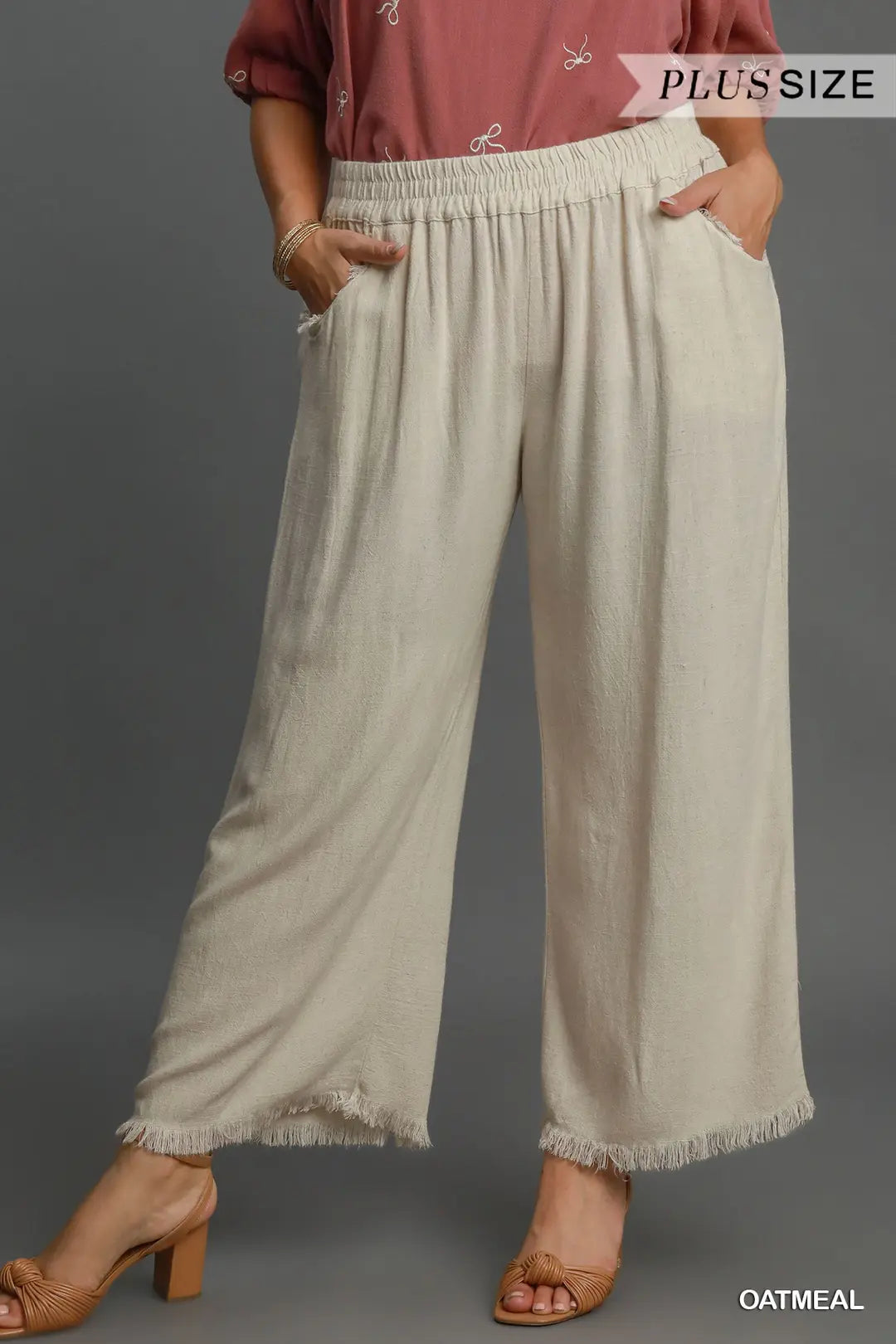 Plus Oatmeal Linen Pants