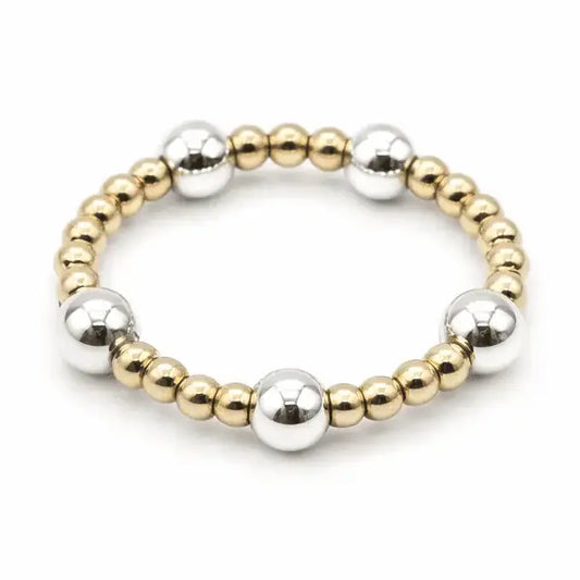 Malibu Mix Sterling Silver 4mm & 2mm Beaded Waterproof Stretch Ring