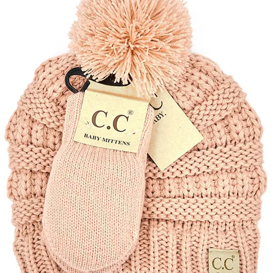 C.C. Baby Solid Ribbed Pom Beanie