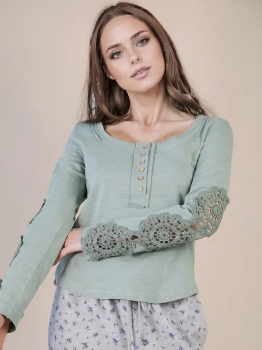 Sage Lace Trim Top