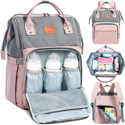 Pink Gray Diaper Bag Backpack