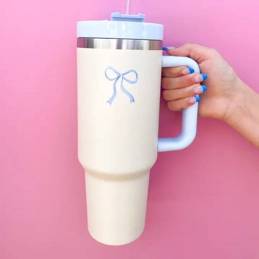 Cream & Blue Bow 40oz Tumbler