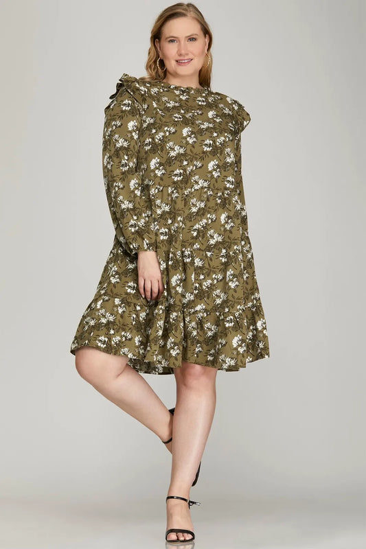 Plus Green Floral Dress