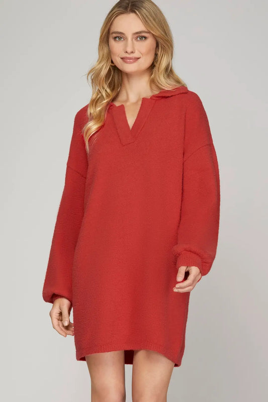 Red Sweater Long Sleeve Dress