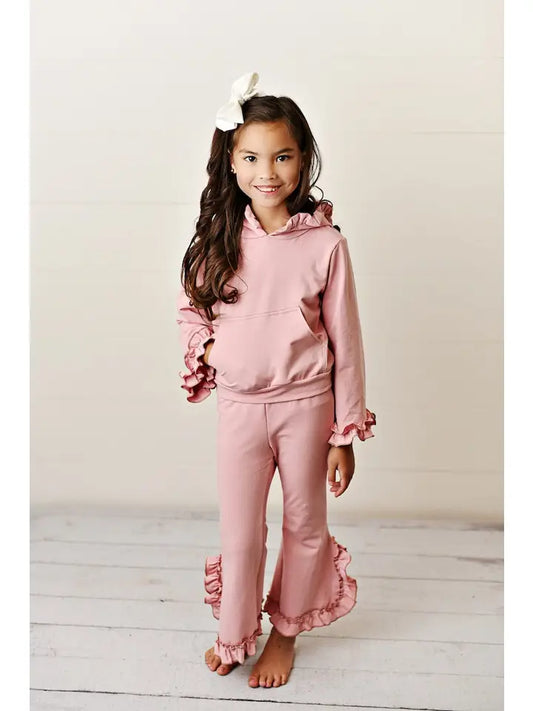 Pink Kids Hooded Ruffle Set