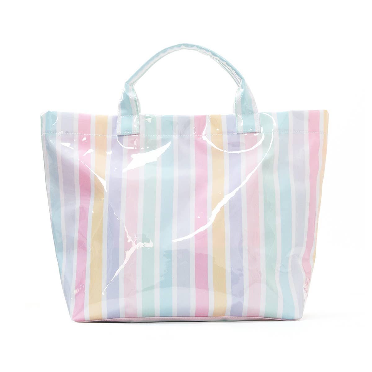 Colorblock Striped Tote Bag Snap Waterproof Beach Bag: Rainbow / M