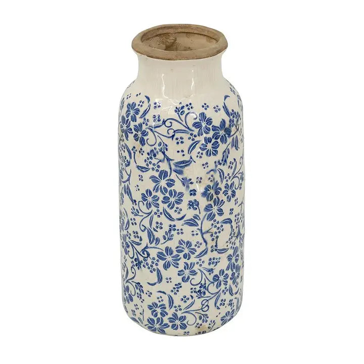 Blue White Ceramic Vase w/ Traditional Floral