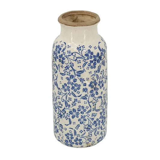 Blue White Ceramic Vase w/ Traditional Floral