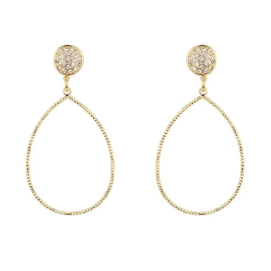 Gold Pave Circle with Teardrop Earring