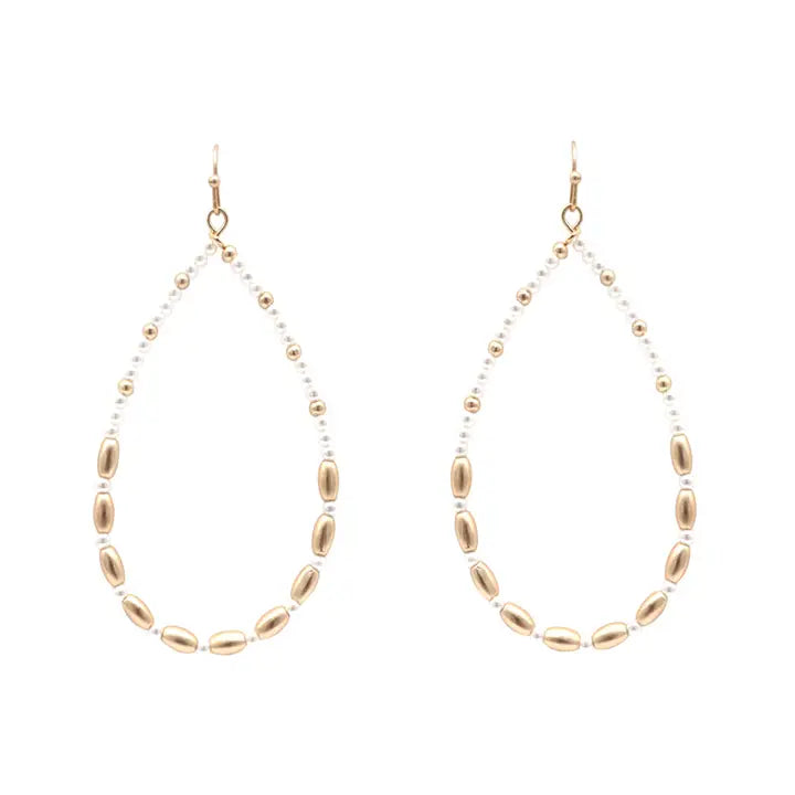 Pearl and Gold Beaded 2" Teardrop Earrings