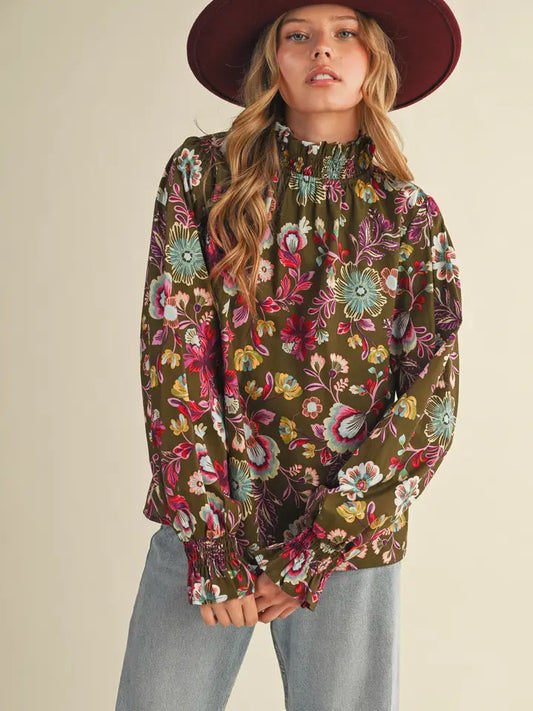 Olive Mixed Print Blouse