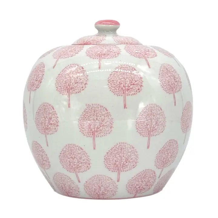 Pink & White Floral Ceramic Chinoiserie Ginger Jar
