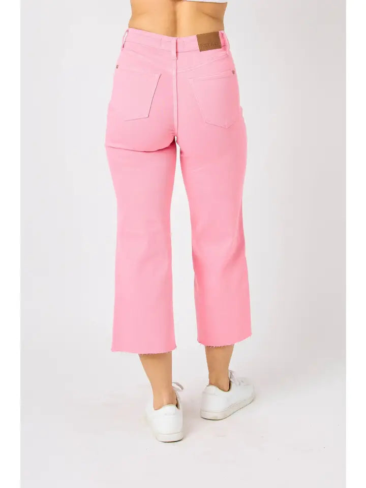 Judy Bue Pink Garment Dyed Tummy Control Wide Leg Jeans