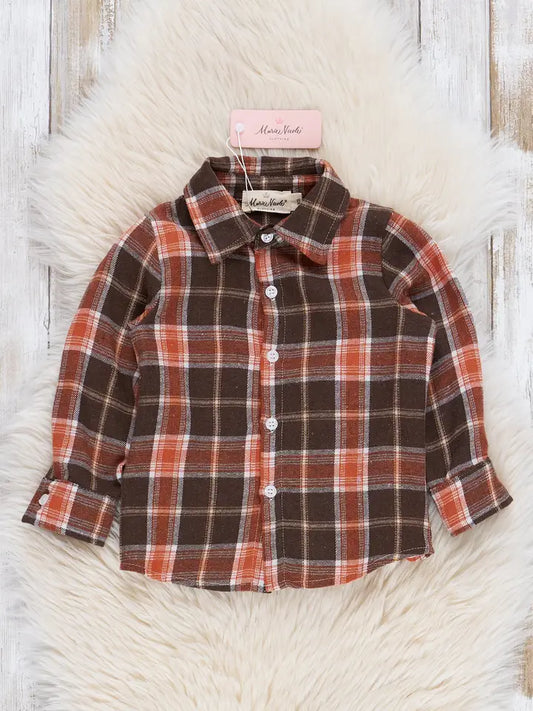 Brown & Orange Flannel Button-Up
