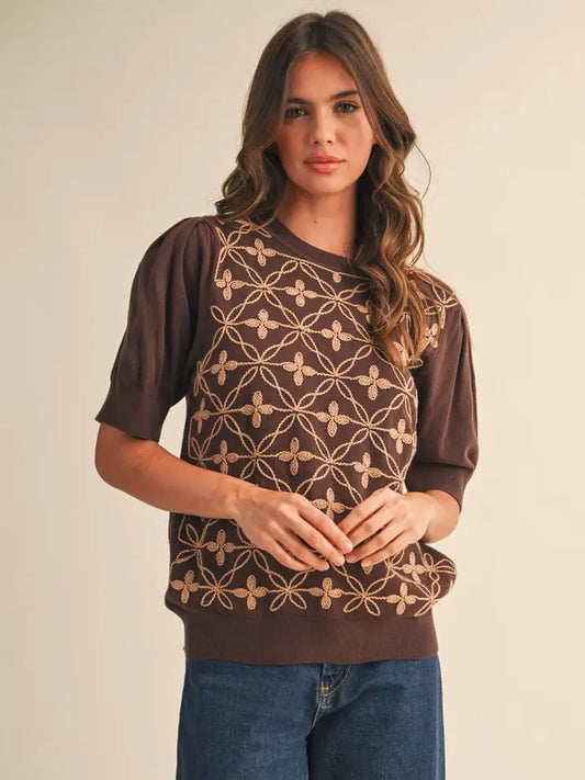 Khaki and Taupe Short Sleeve Top