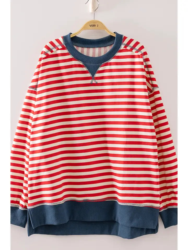 Red & Navy Long Sleeve Stripe Top