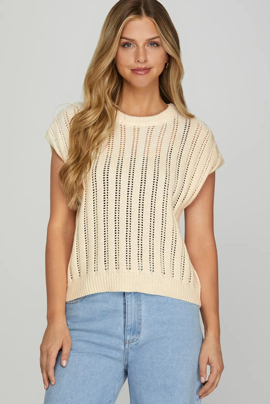 Cream Sleeveless Knit Sweater