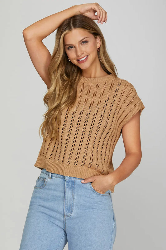 Taupe Sleeveless Knit Sweater